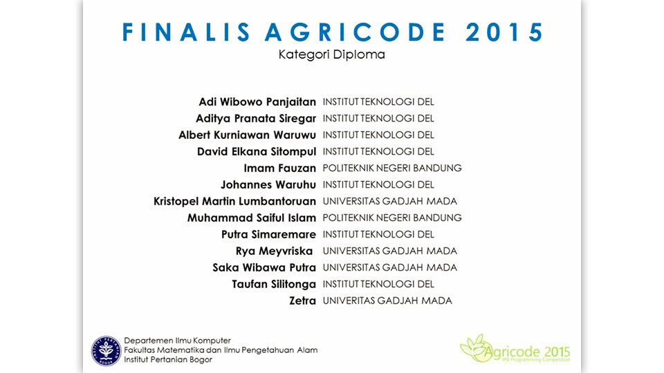 Pengumuman Agricode 2015 JTK